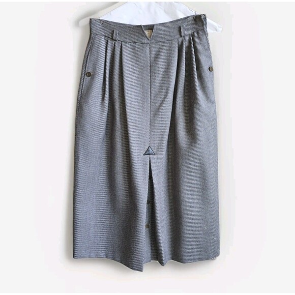 Vintage Gucci Wool Pleated Midi Skirt 1970s Gray Striped Pockets US 8 IT 44, COA - Picture 1 of 12